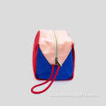 Trendy Tri-Color Cotton Cosmetic Bag